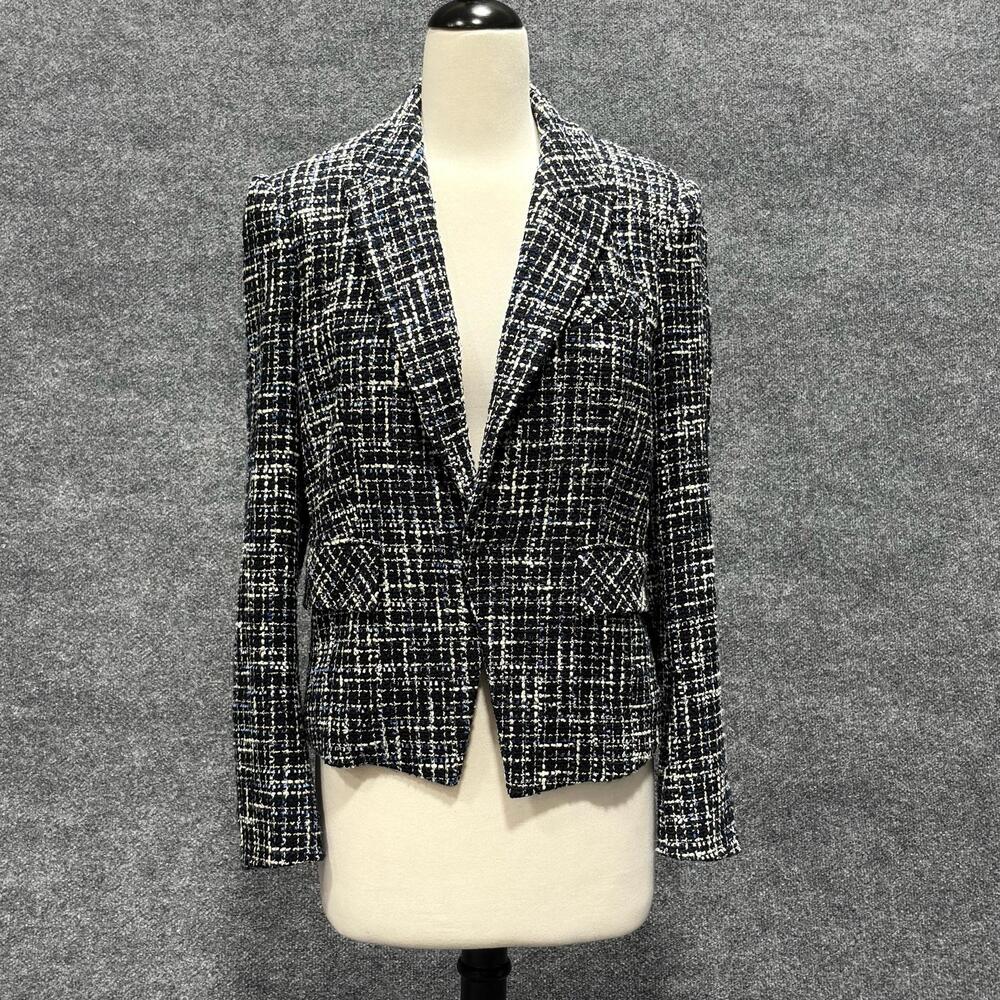 Veronica Beard Blazer Womens 8 Blue Hosanna Dickey Jacket Cropped Tweed Boucle